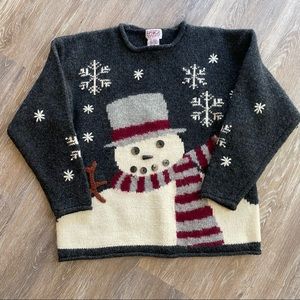Vintage PBJ Sport Wool Snowman Sweater Charcoal Gray Medium